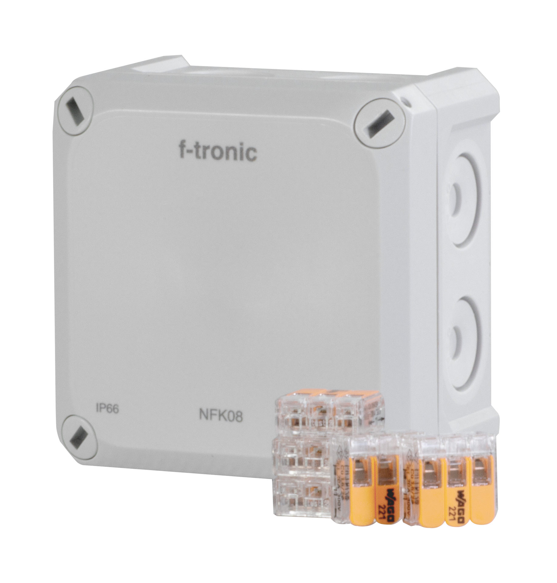 F-Tronic FR-Abzweigkasten 85x85x54mm, Klemmen bis 4qmm, IP66, PS, grau, NFK08gr-K4 F-Tronic FR-Abzweigkasten 85x85x54mm, Klemmen bis 4qmm, IP66, PS, grau, NFK08gr-K4